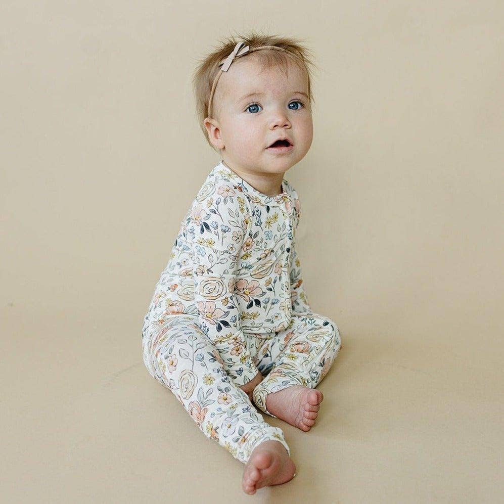 9-12 Months - Pastel Petals Modal Zippy Romper | Baby Girl Floral Pajamas