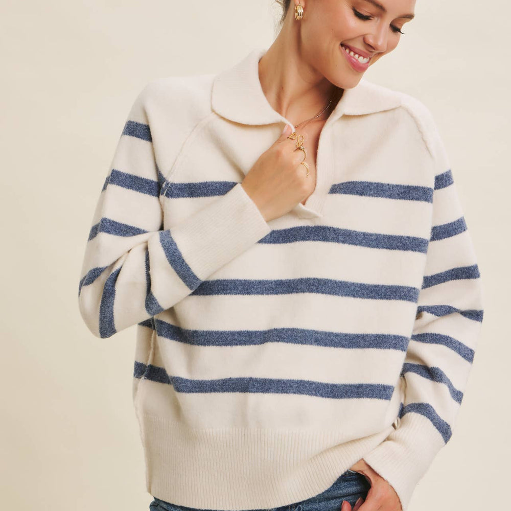 
                      
                        Cozy Classic Recycled Poly Wool Blend Stripe Sweater – Elevated, Sustainable Warmth
                      
                    