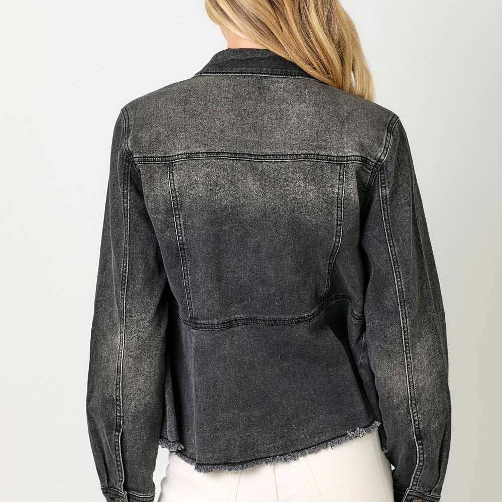 
                      
                        Washed Black Denim Peplum Jacket
                      
                    