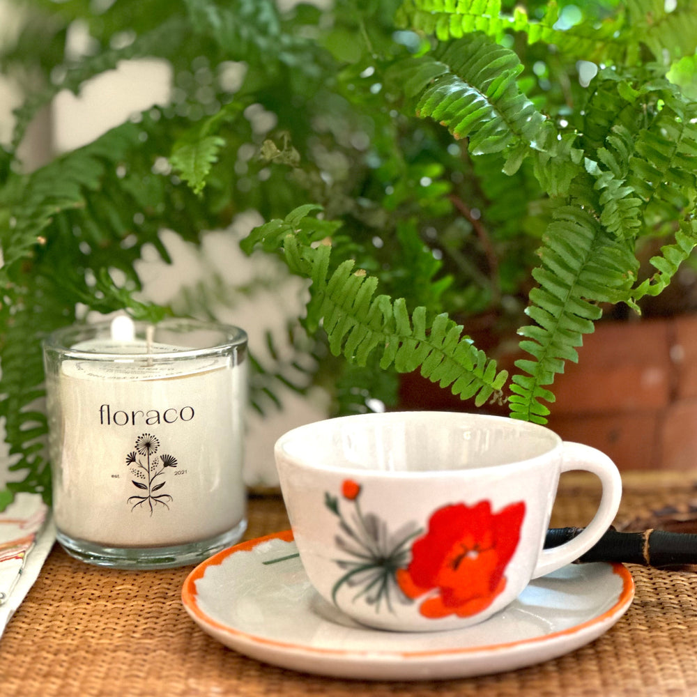 
                      
                        Floraco Candle: Sandalwood, Cedarwood, Cardamom | Grounding and Restorative | Clear Glass
                      
                    
