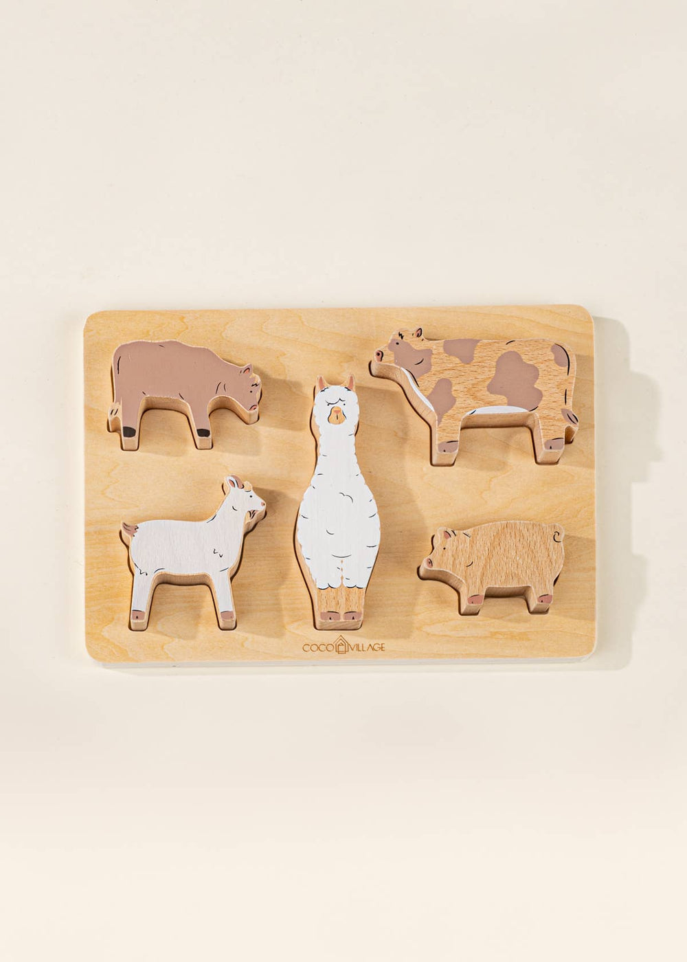 Set of 5 Barn Animals on Wooden Plate - Grace & Haven