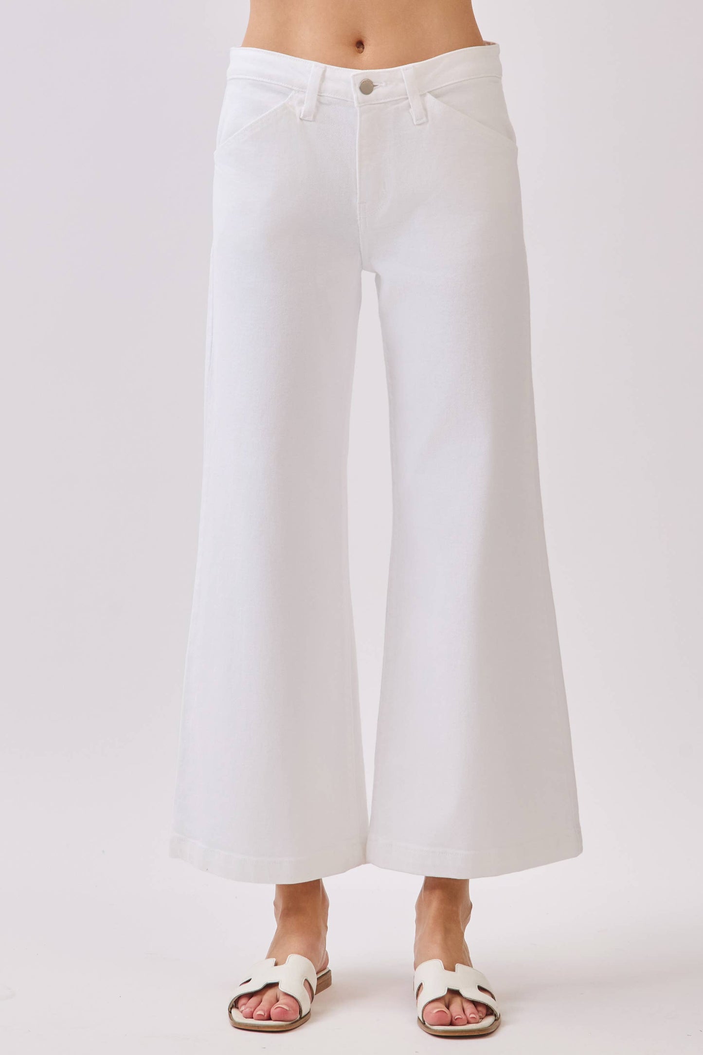 Genoa Slant Pocket White Wash Crop Jean