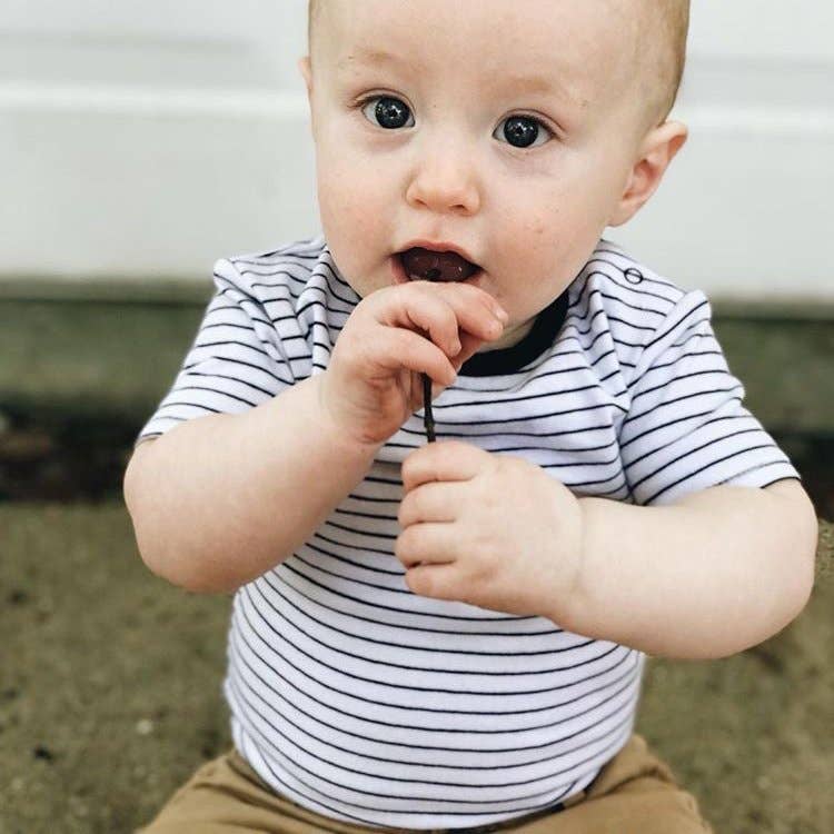 
                      
                        Venice Navy Stripe Short Sleeve Baby Bodysuit – Organic Cotton, Ethically Made
                      
                    