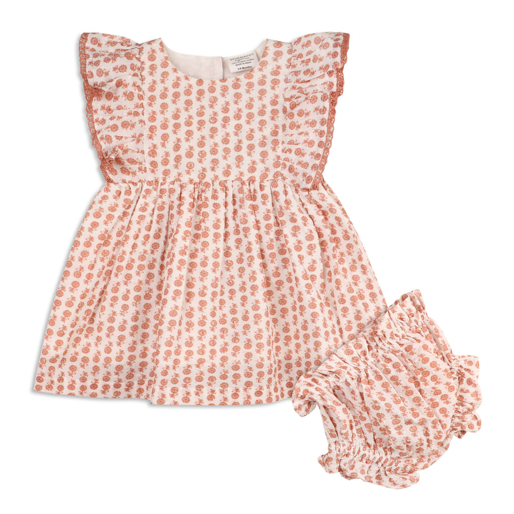 Organic Heather Dobby Floral Baby Dress & Bloomer Set – Lace Trim
