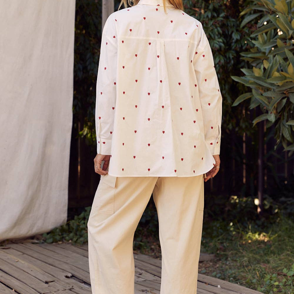 
                      
                        Full of Hearts Embroidery Button-Down Shirt – Soft Cotton with Playful Heart Detail
                      
                    