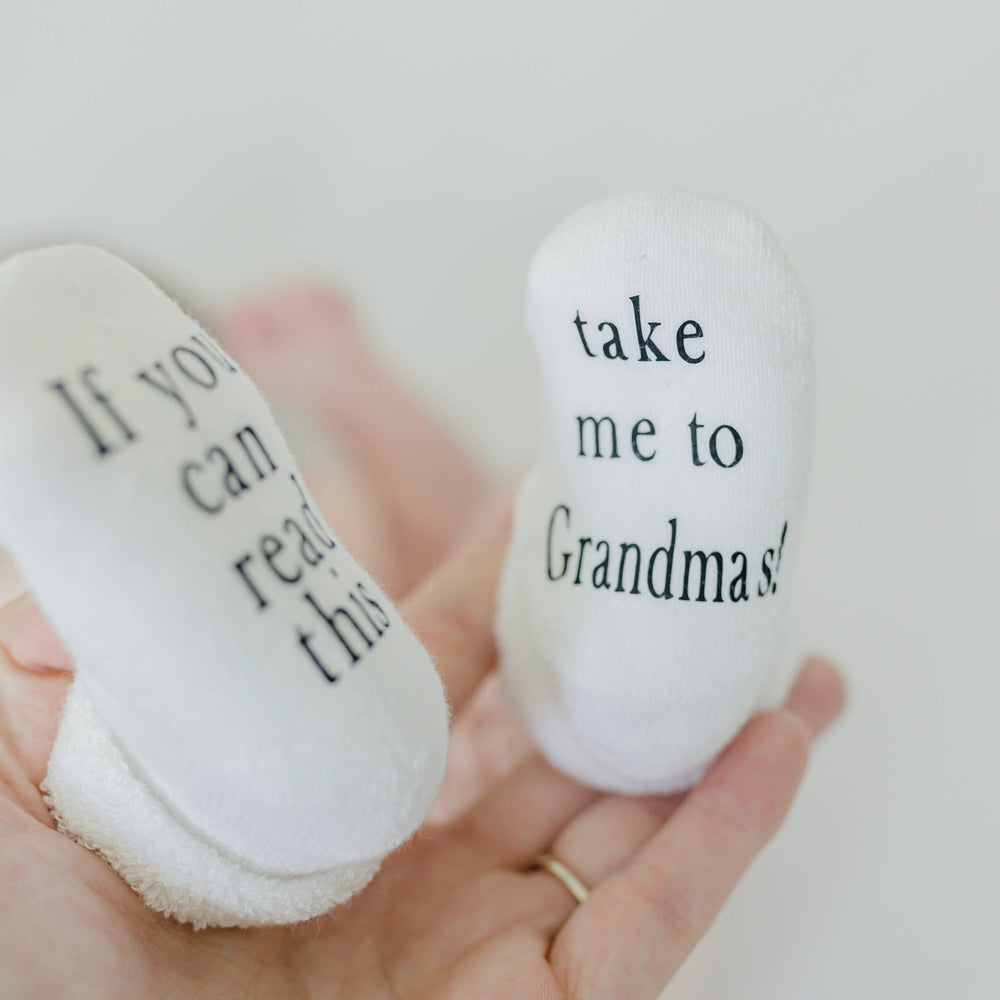 
                      
                        If You Can Read This Take Me to Grandma’s Baby Socks - Cute and Cozy Baby Gift
                      
                    