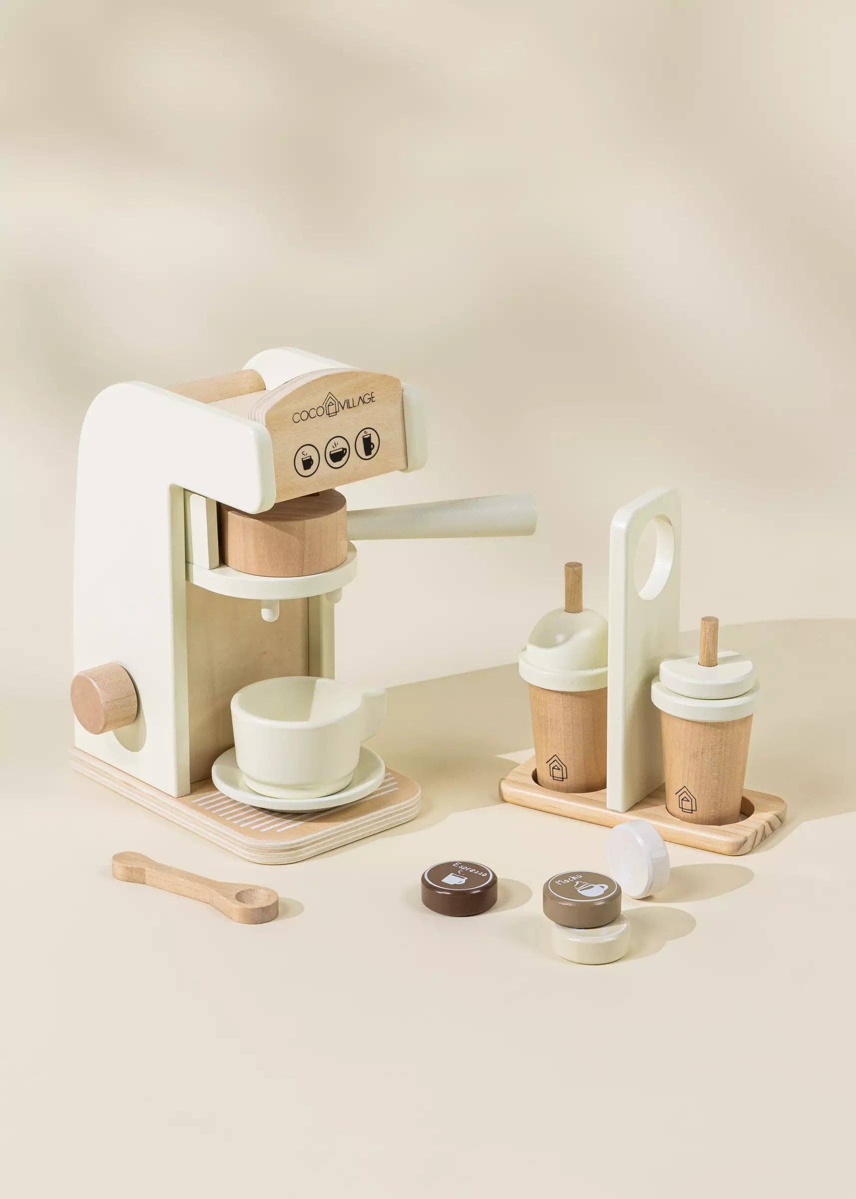 Wooden Coffee Maker Set with Foam Pretend Play Barista Toy for Kids Grace Haven