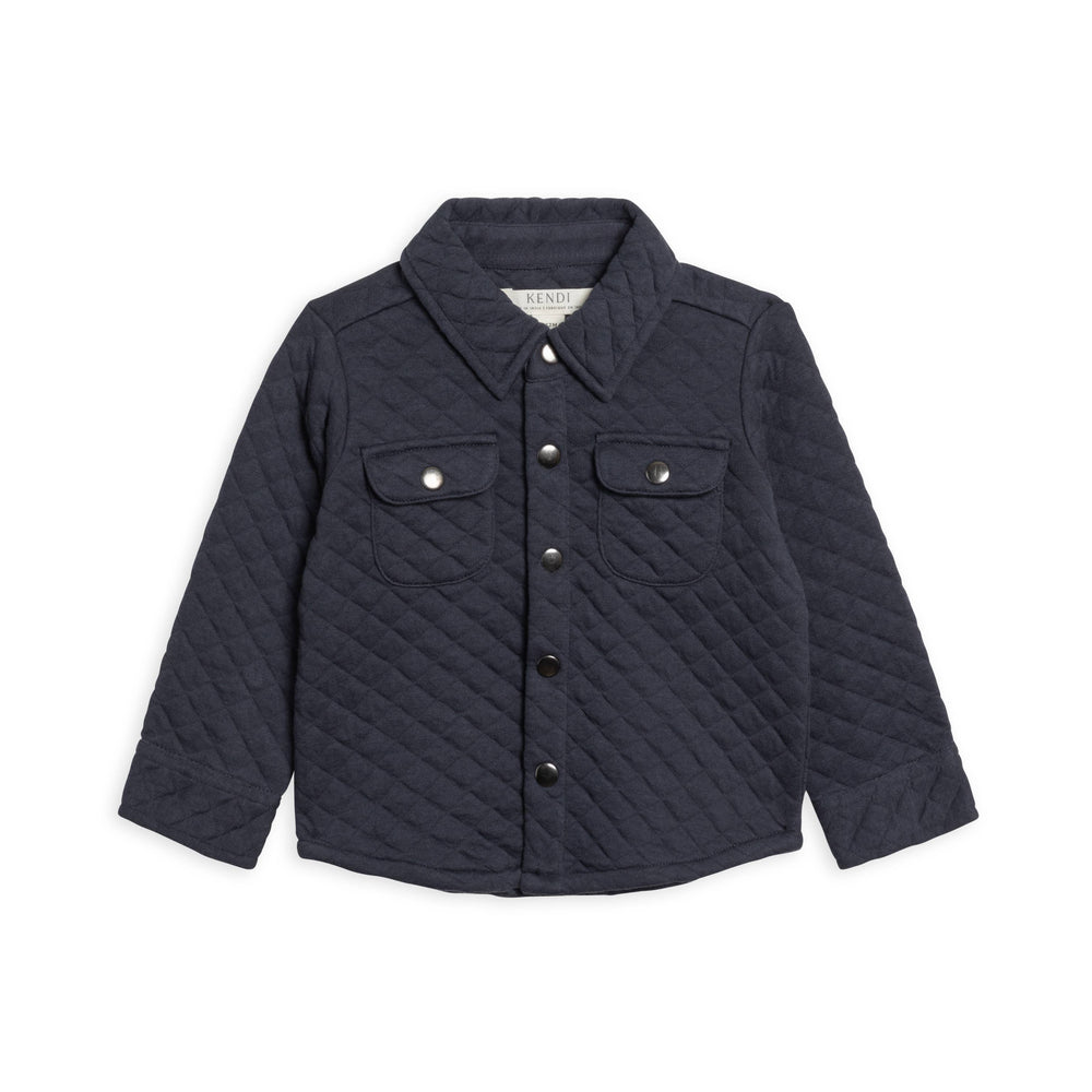 Liam Quilted Jacquard Collared Shirt - Navy by Colored Organic