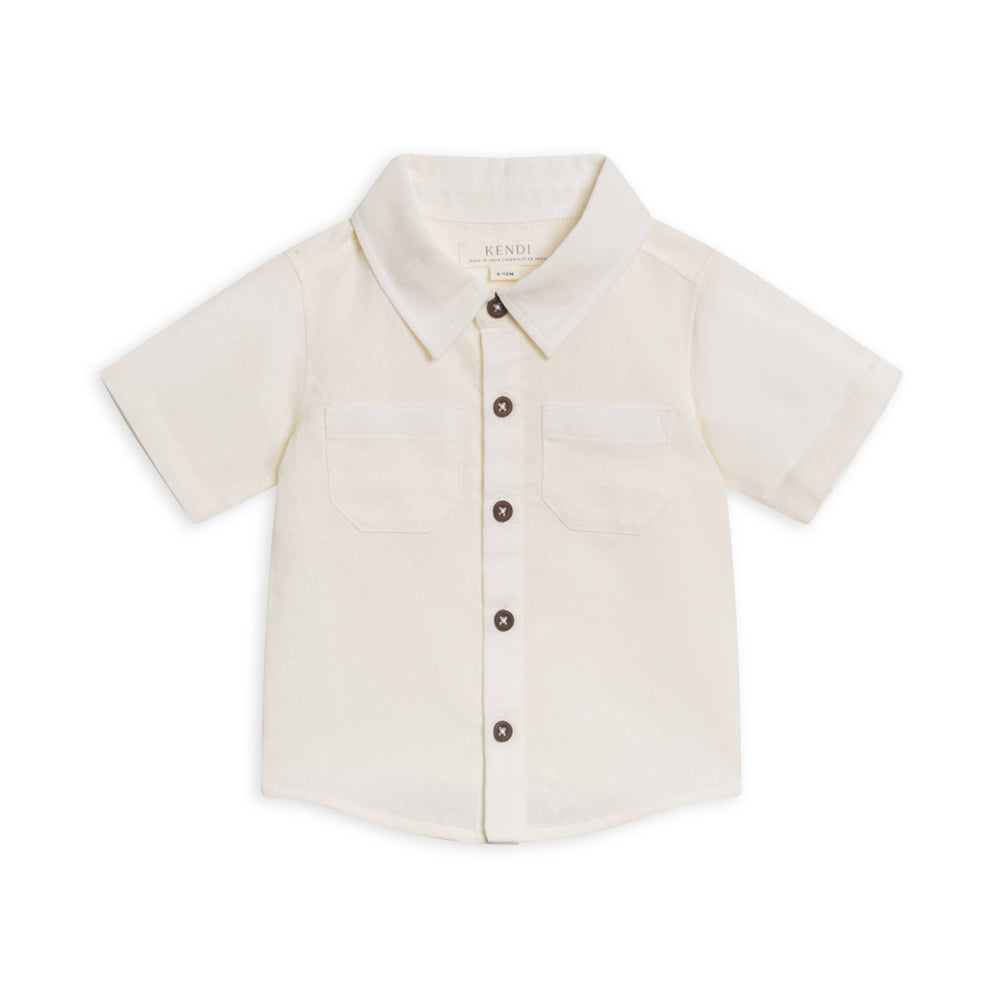 Baby Graham Linen Collared Button Down - Coconut | Colored Organics