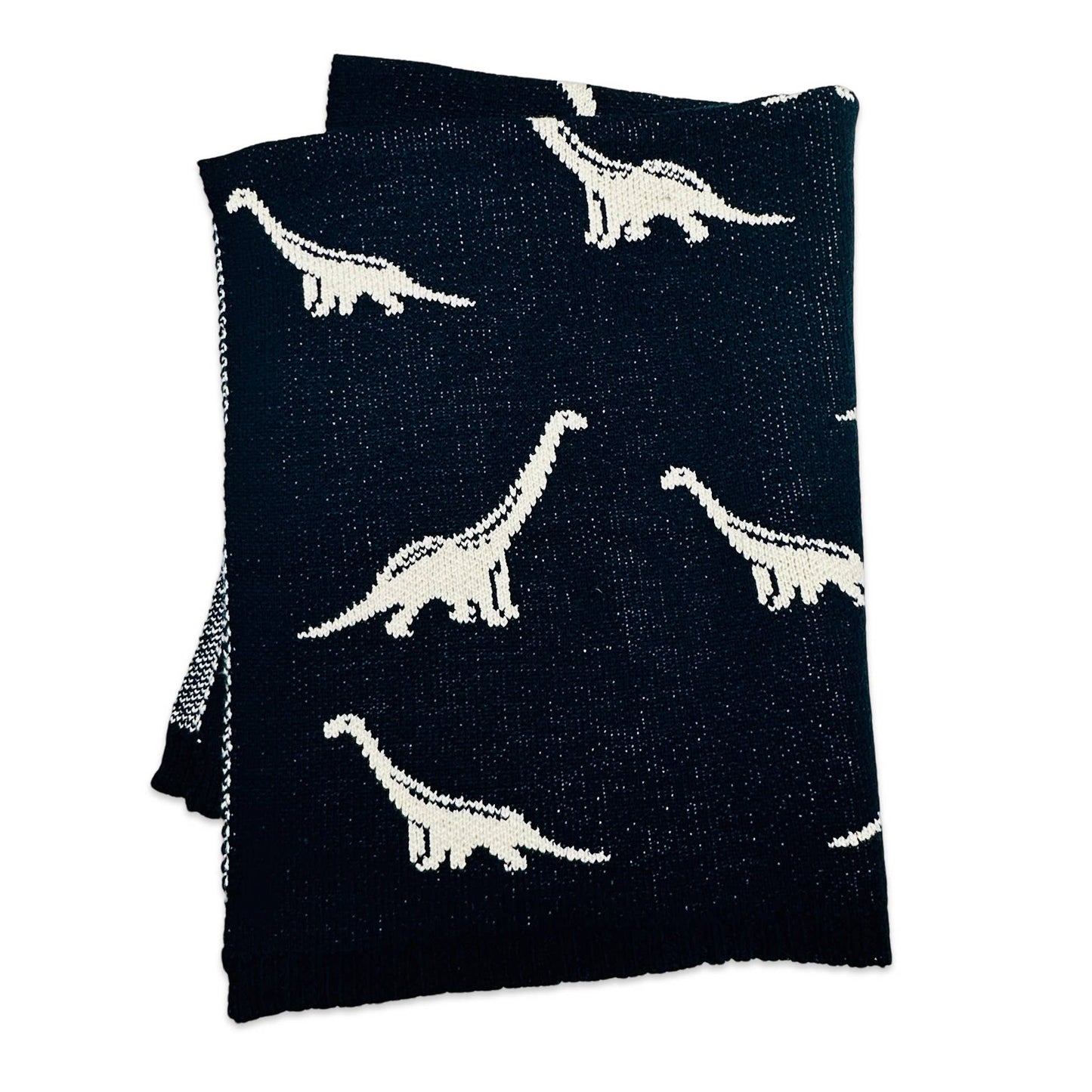 Navy Dinosaur - Organic Jacquard Sweater Knit Baby Blanket