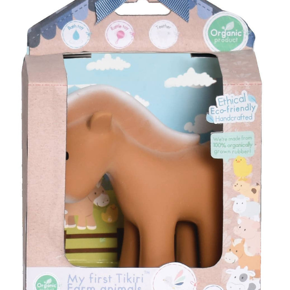 Horse Natural Organic Rubber Teether, Rattle & Bath Toy - Grace & Haven