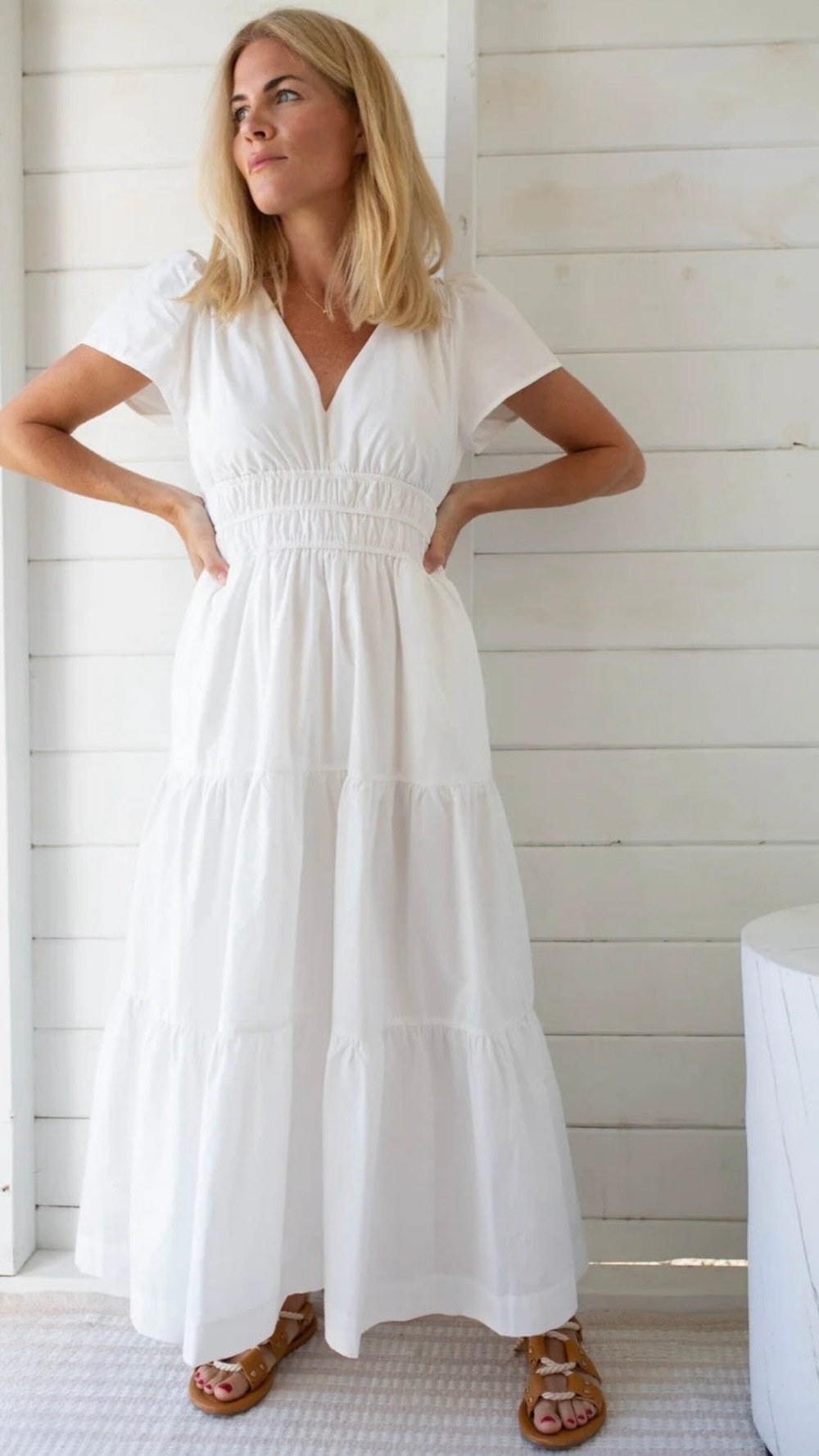 Marea Annabelle Maxi Dress in White, showcasing a chic and timeless design