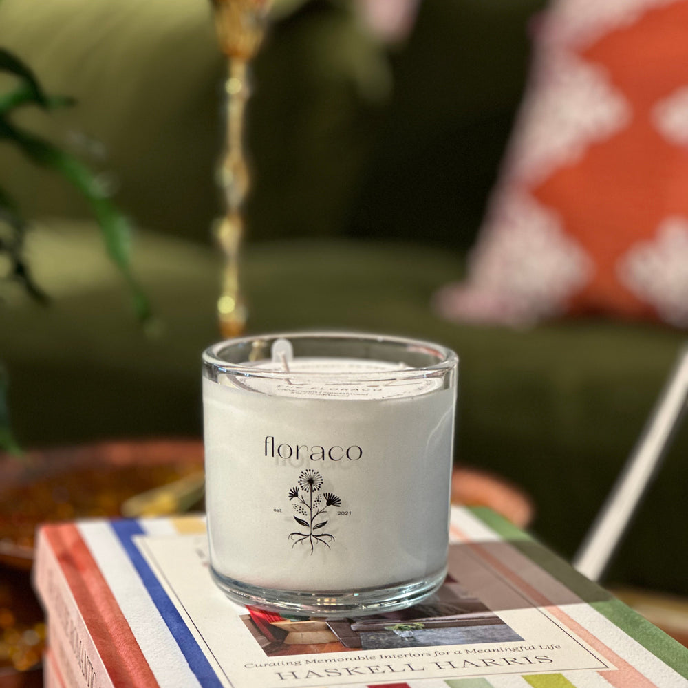 
                      
                        Floraco Candle: Sandalwood, Cedarwood, Cardamom | Grounding and Restorative | Clear Glass
                      
                    