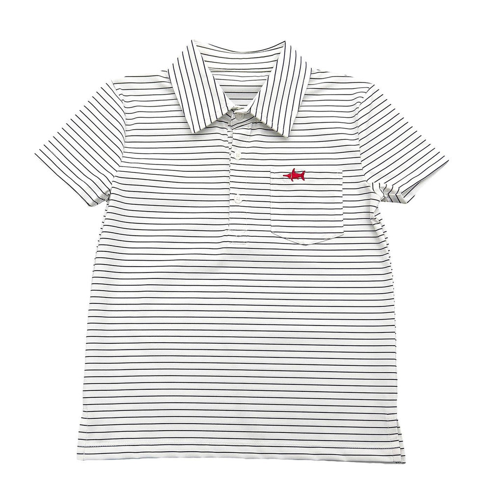 Boys Marco Performance Polo in black and white stripe - front view
