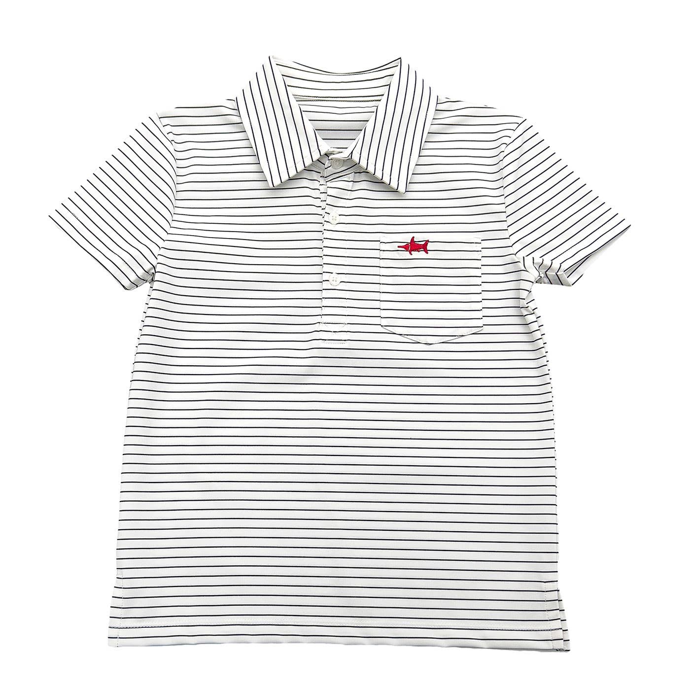Boys Marco Performance Polo in black and white stripe - front view