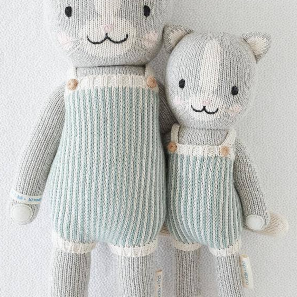 
                      
                        Side-by-side view of Dylan the Kitten in Little (13”) and Regular (20”) sizes, perfect for kids of different ages and stages.
                      
                    