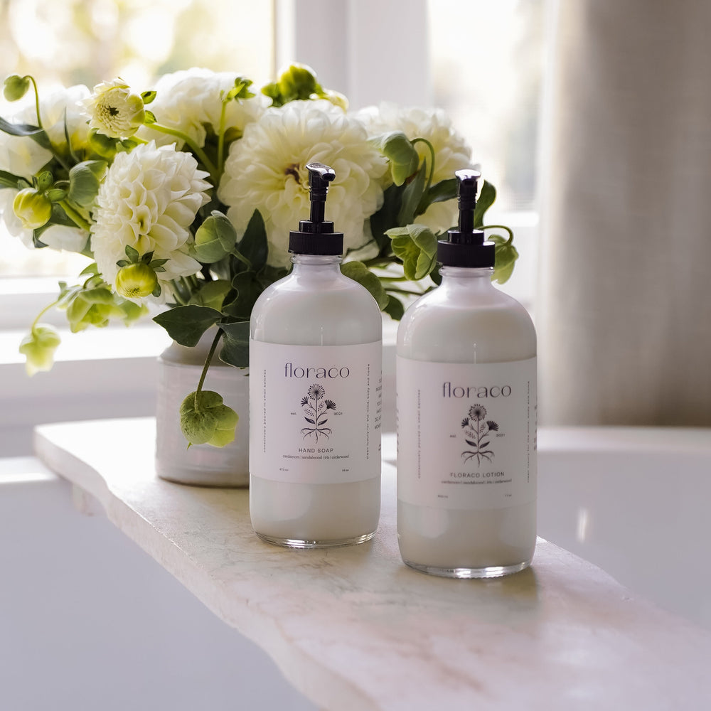 Floraco Hand + Body Lotion: Cedarwood, Sandalwood, Iris and Cardamom