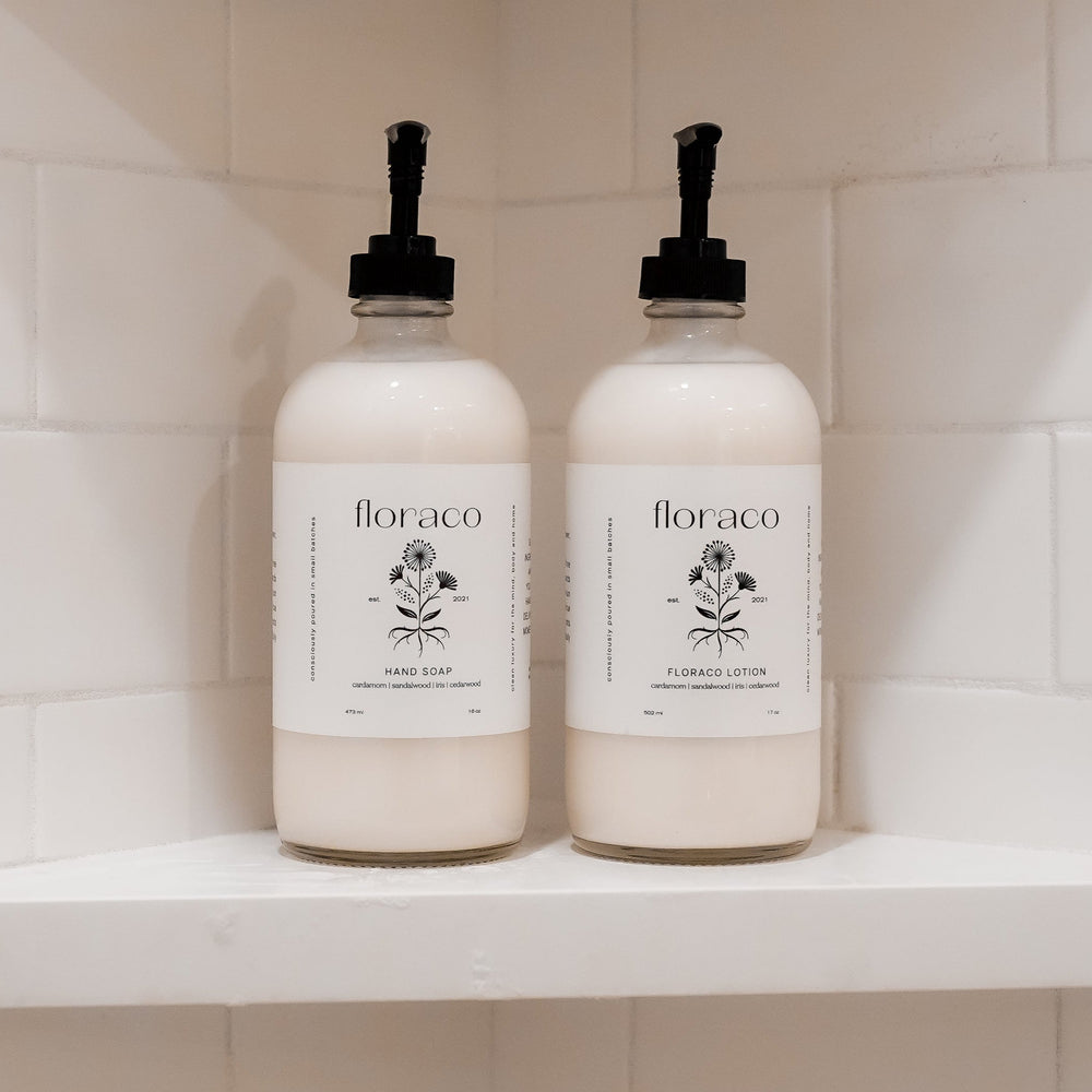 
                      
                        Floraco Hand + Body Lotion: Cedarwood, Sandalwood, Iris and Cardamom
                      
                    