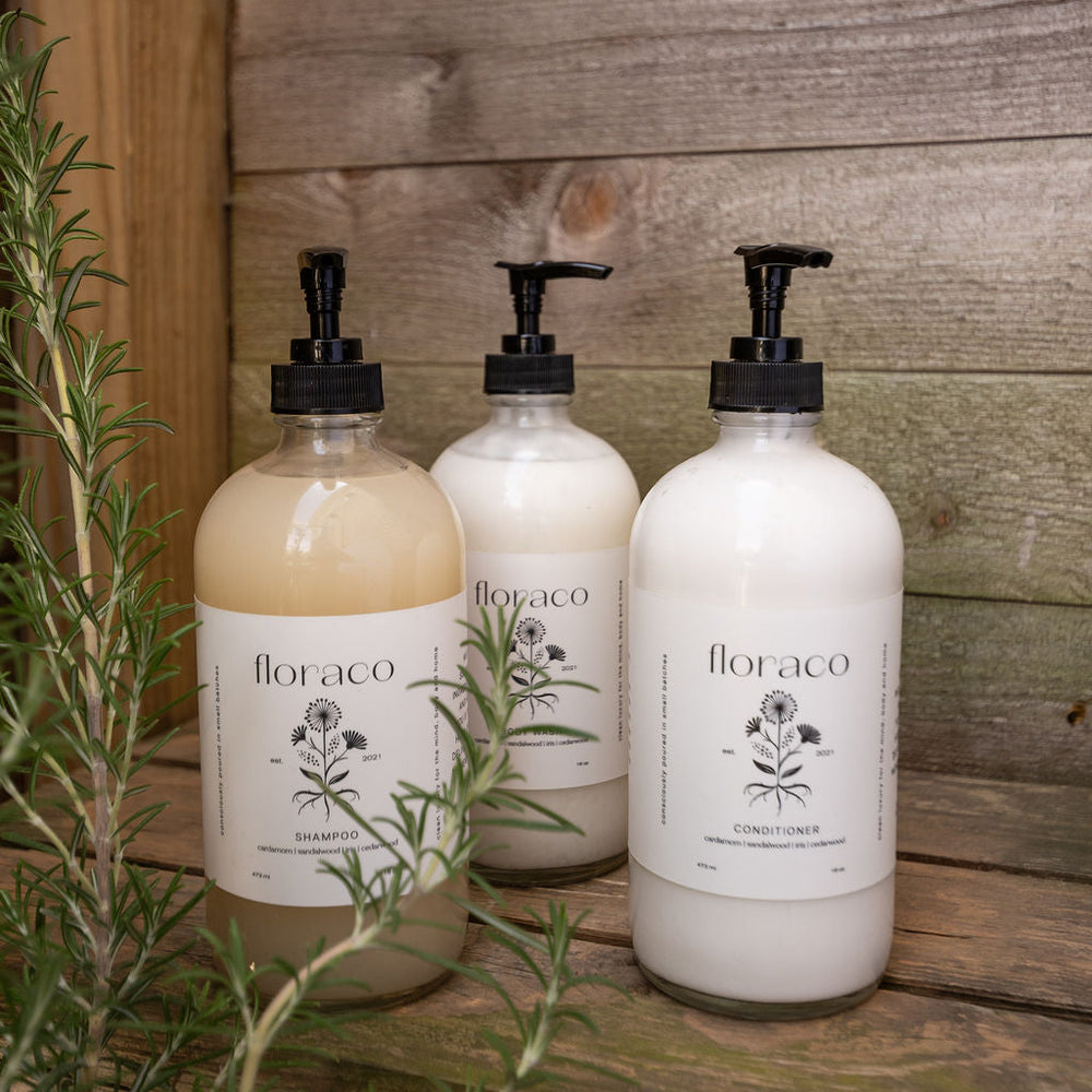 
                      
                        Floraco Body Wash: Cedarwood, Sandalwood, Cardamom -  Refillable Glass
                      
                    