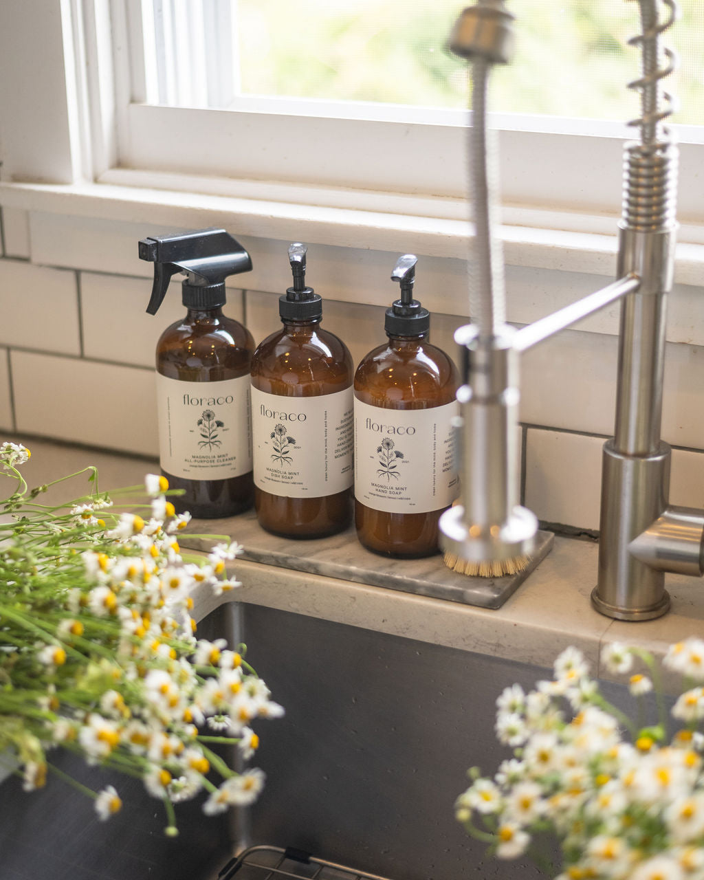 Magnolia Mint Refillable Glass Hand Soap: Wild Mint, Orange Blossom, Eucalyptus, Lemon, Mint + Tomato Leaf Scented