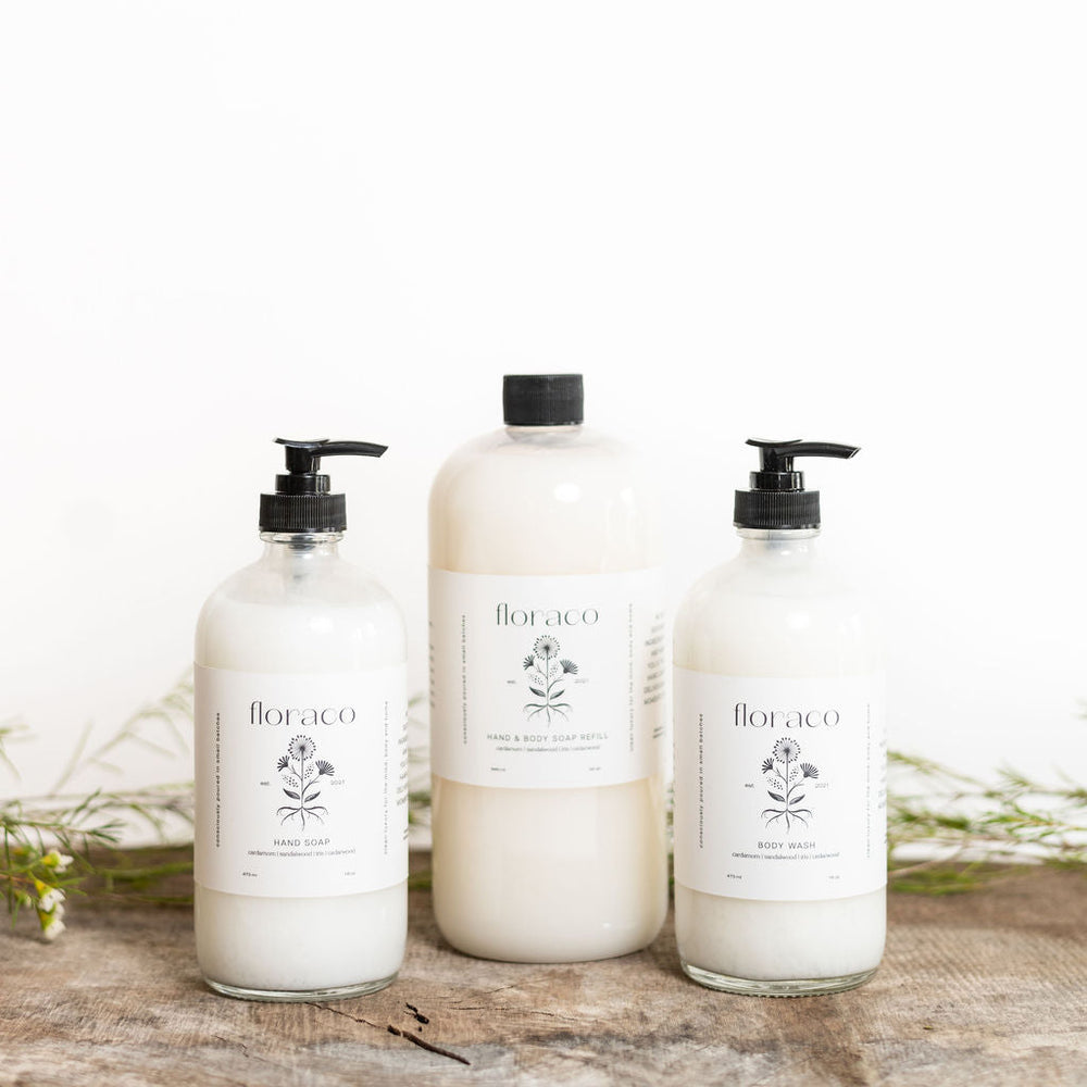 
                      
                        Floraco Refillable Glass Hand Soap: Cedarwood, Sandalwood, Iris and Cardamom
                      
                    