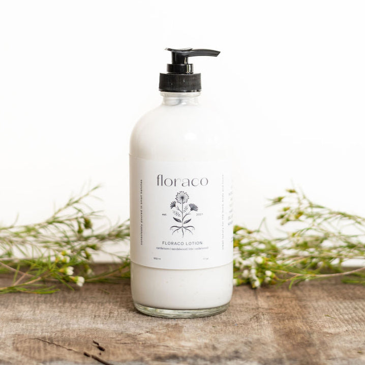Floraco Hand + Body Lotion: Cedarwood, Sandalwood, Iris and Cardamom