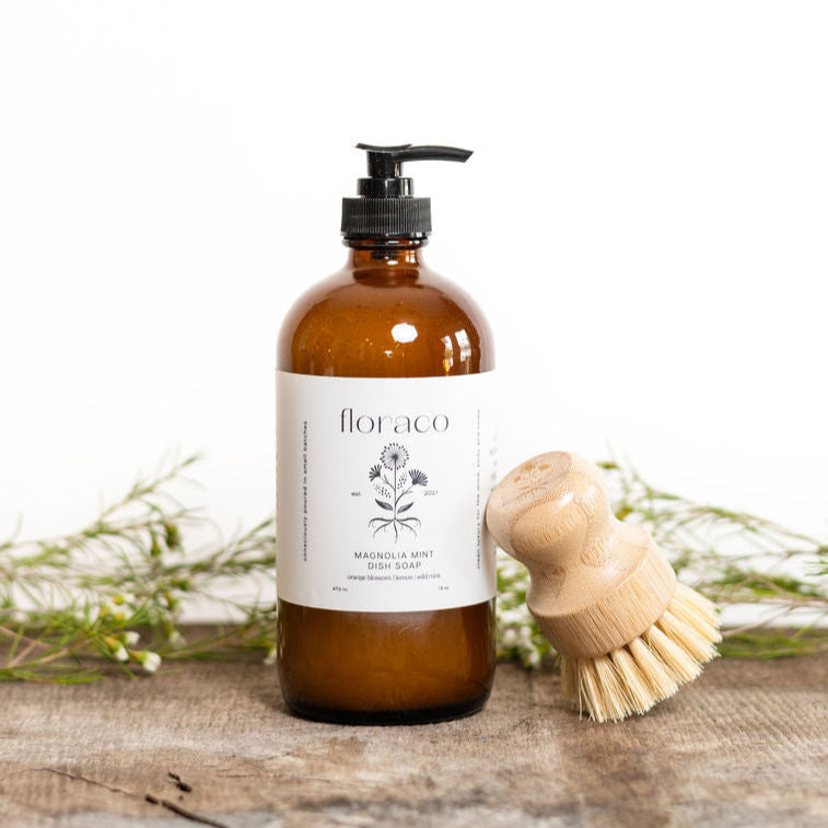 Magnolia Mint Refillable Glass Dish Soap: Wild Mint, Orange Blossom, Eucalyptus, Lemon, Mint + Tomato Leaf Scented