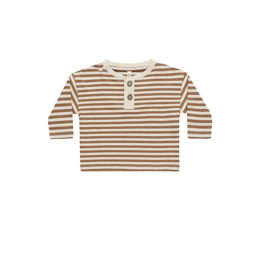 Long Sleeve Henley Tee || Cinnamon Stripe by Quincy Mae