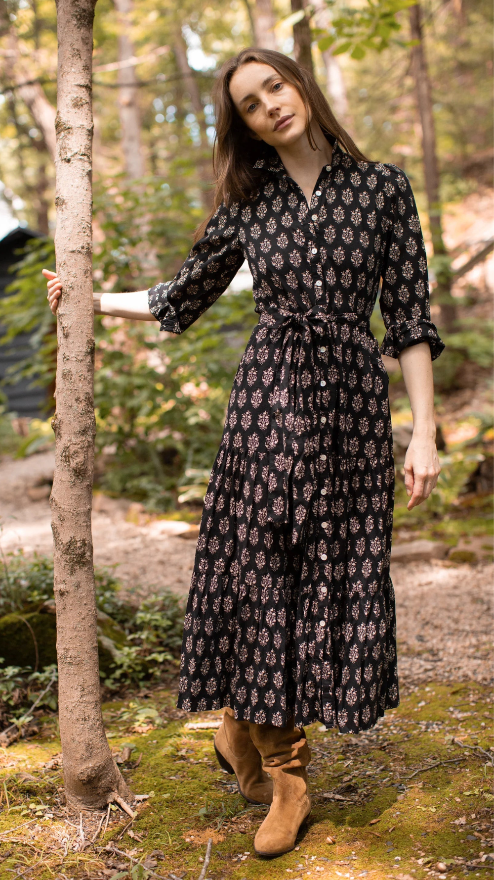 Black Meadow Flounce Shirt Dress offering effortless style and comfort, perfect for everyday wear and special occasions