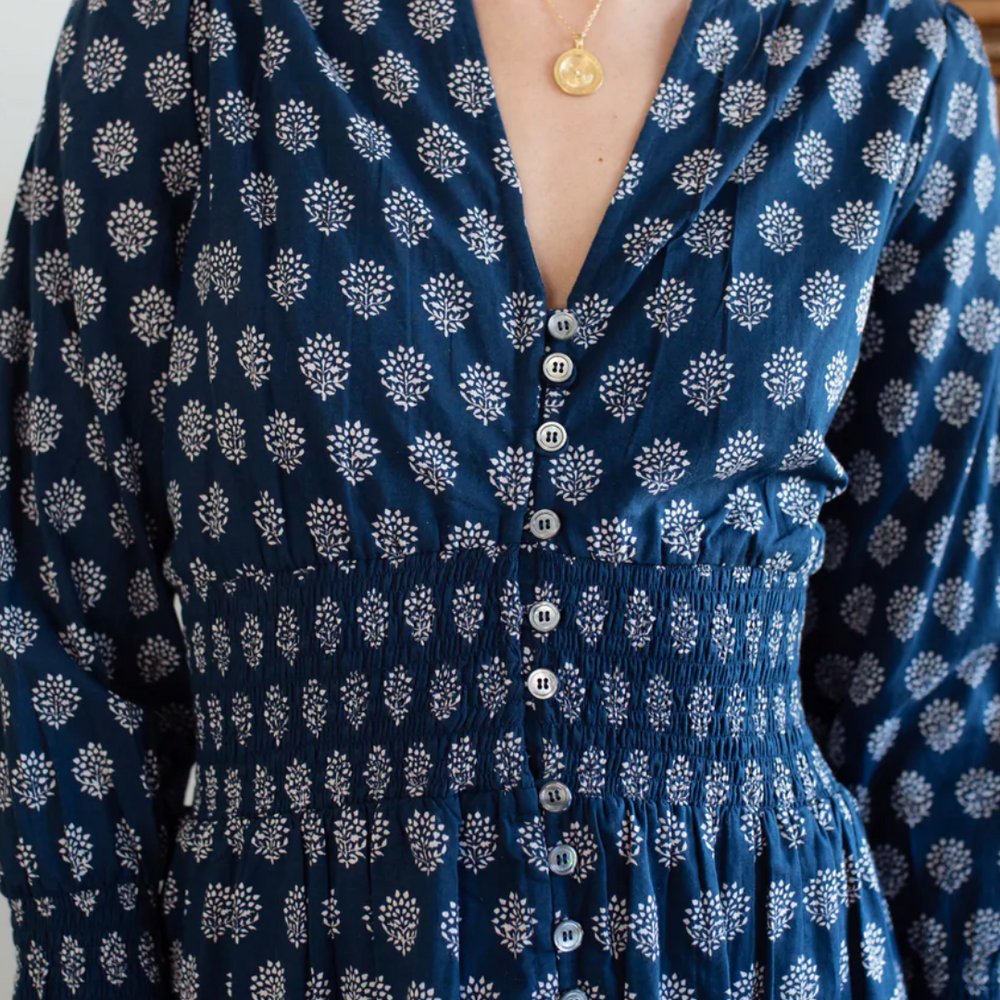 Close up of the 3/4 length sleeves for a timeless, refined look.
