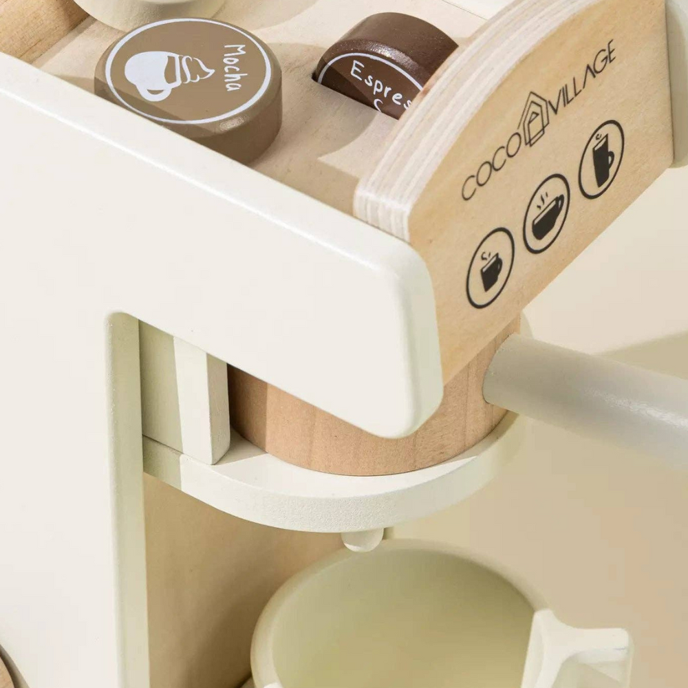 
                      
                        Close-up of the wooden coffee tokens (pods) that can be inserted into the Wooden Coffee Maker, ideal for hands-on play and teaching kids about the coffee-making process.
                      
                    