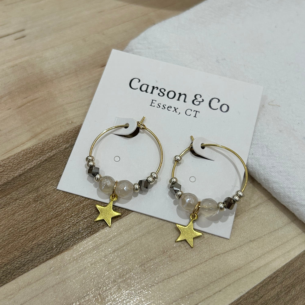 Beaded Hoops with gold Star Charm Earrings