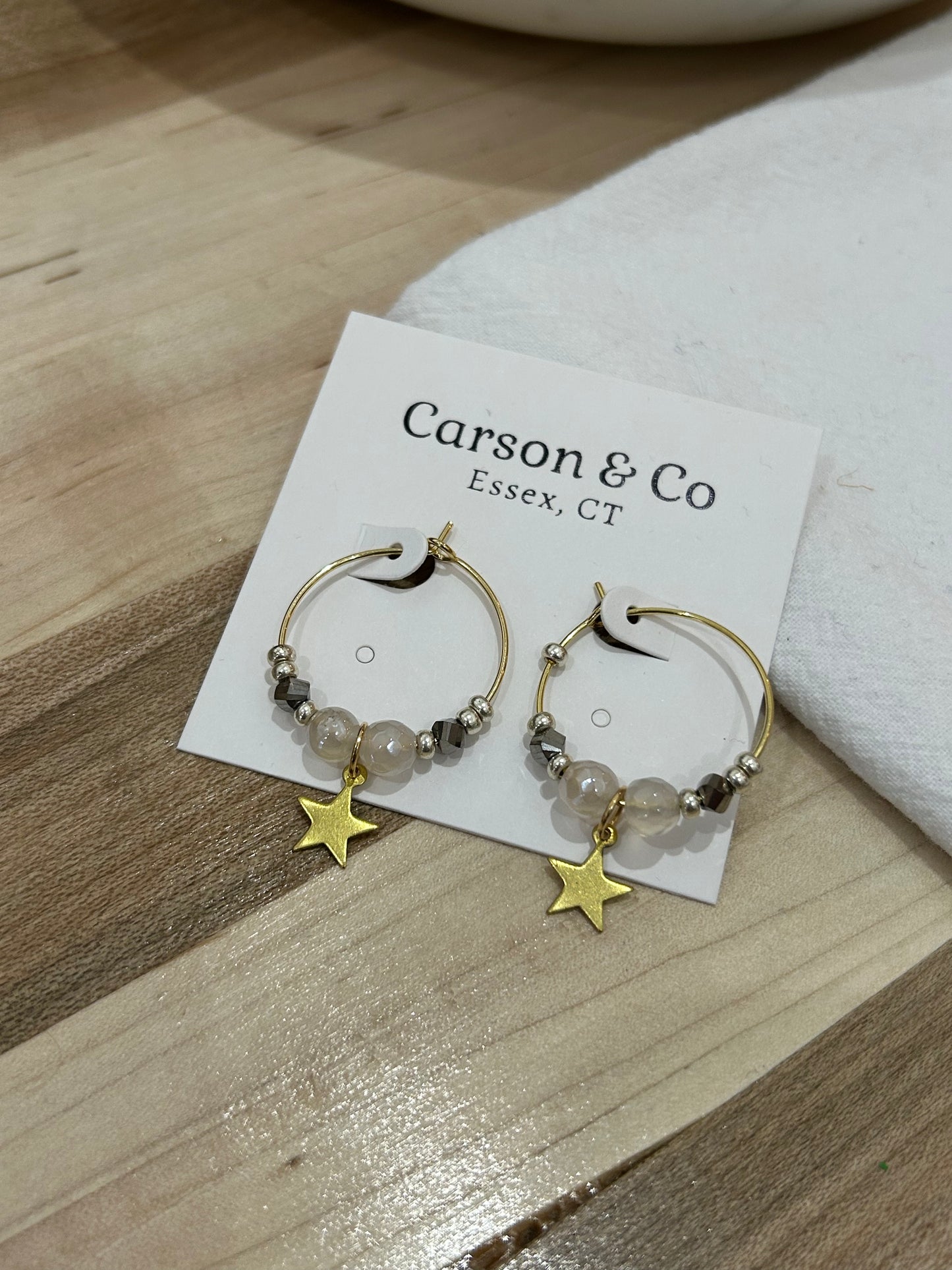 Beaded Hoops with gold Star Charm Earrings