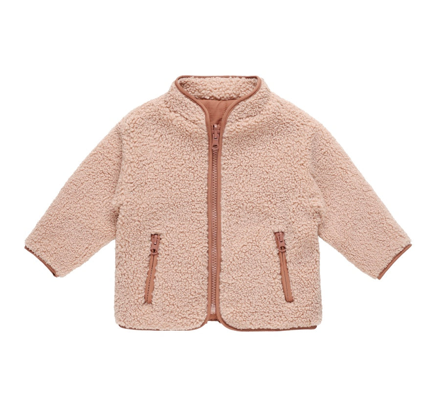 Shearling Zip Jacket in Blush by Quincy Mae