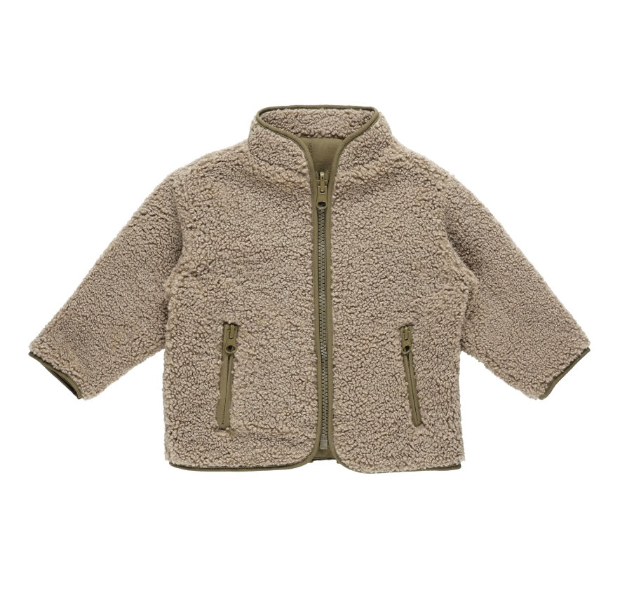 Shearling Zip Jacket in Olive by Quincy Mae