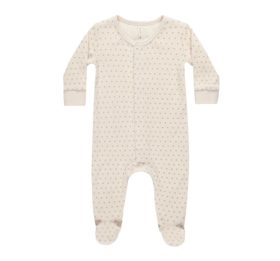 Velour Hidden Snap Organic Footie in Polka Dot by Quincy Mae