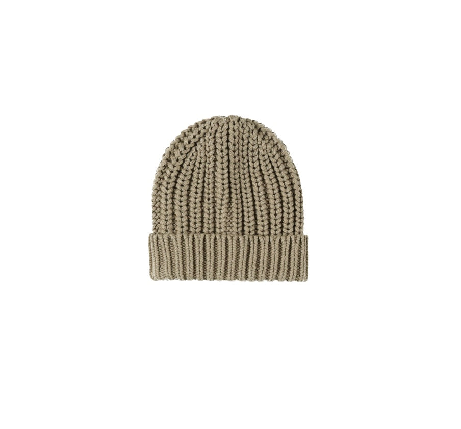 Chunky Organic Knit Beanie in Olive by Quincy Mae