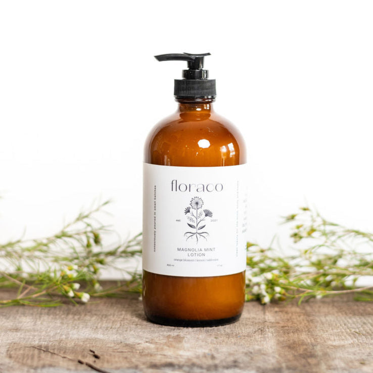 Magnolia Mint Hand Lotion: Wild Mint, Orange Blossom, Eucalyptus, Lemon, Mint + Tomato Leaf Scented