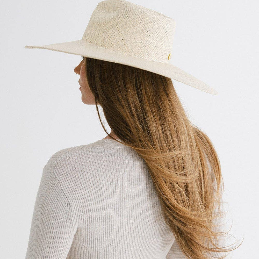 
                      
                        Side view of Meg Wide Brim Fedora highlighting the lightweight and breathable design, perfect for summer outings and transitioning to fall
                      
                    