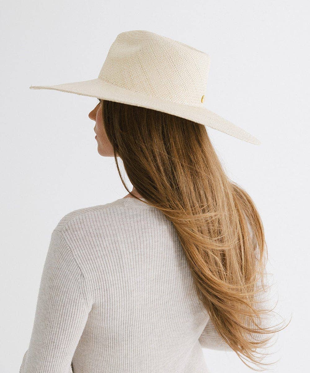 Side view of Meg Wide Brim Fedora highlighting the lightweight and breathable design, perfect for summer outings and transitioning to fall