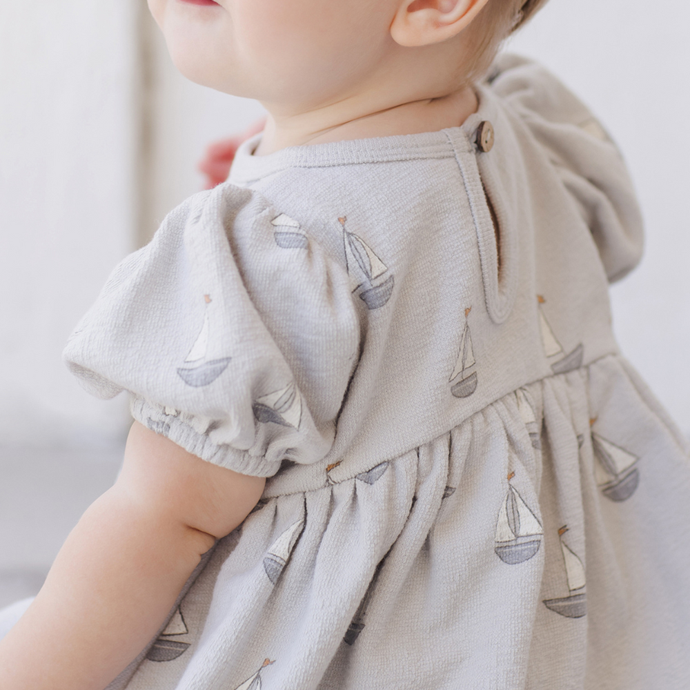 
                      
                        A precious shot of the back of the Quincy Mae dress, showcasing thoughtful design details like button closures or ruffled accents for a stylish yet practical touch.
                      
                    