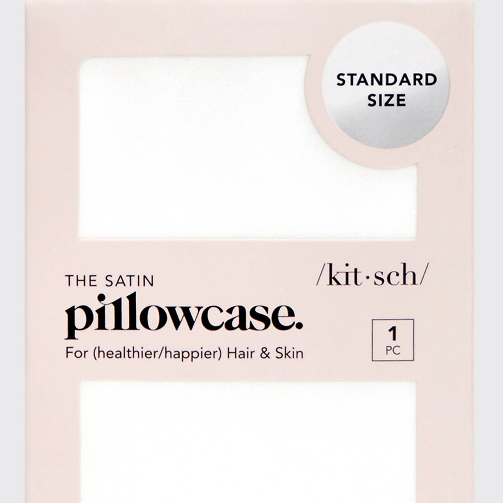 
                      
                        Packaging of the Satin Pillowcase by Kitsch, showing the ivory color and pillowcase features clearly displayed.
                      
                    