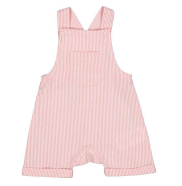 Flatlay of Seersucker Baby Overalls in Pink with adjustable straps.
