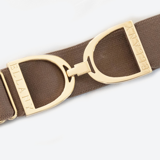 1.5" Gold Stirrup Elastic Belt in Cocoa - Grace & Haven
