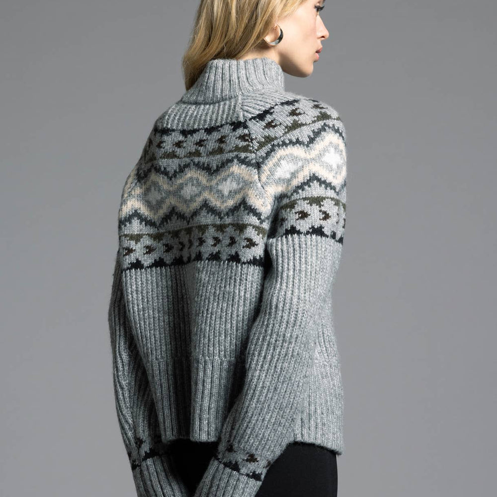 
                      
                        Back view of the Spencer Mock Neck Grey Sweater, showing the smooth fabric and seamless design.
                      
                    