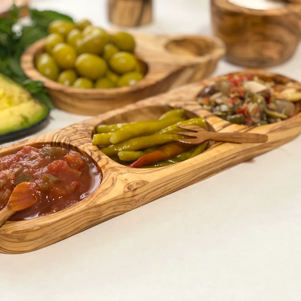 Olive Wood Three Section Tray - Grace & Haven