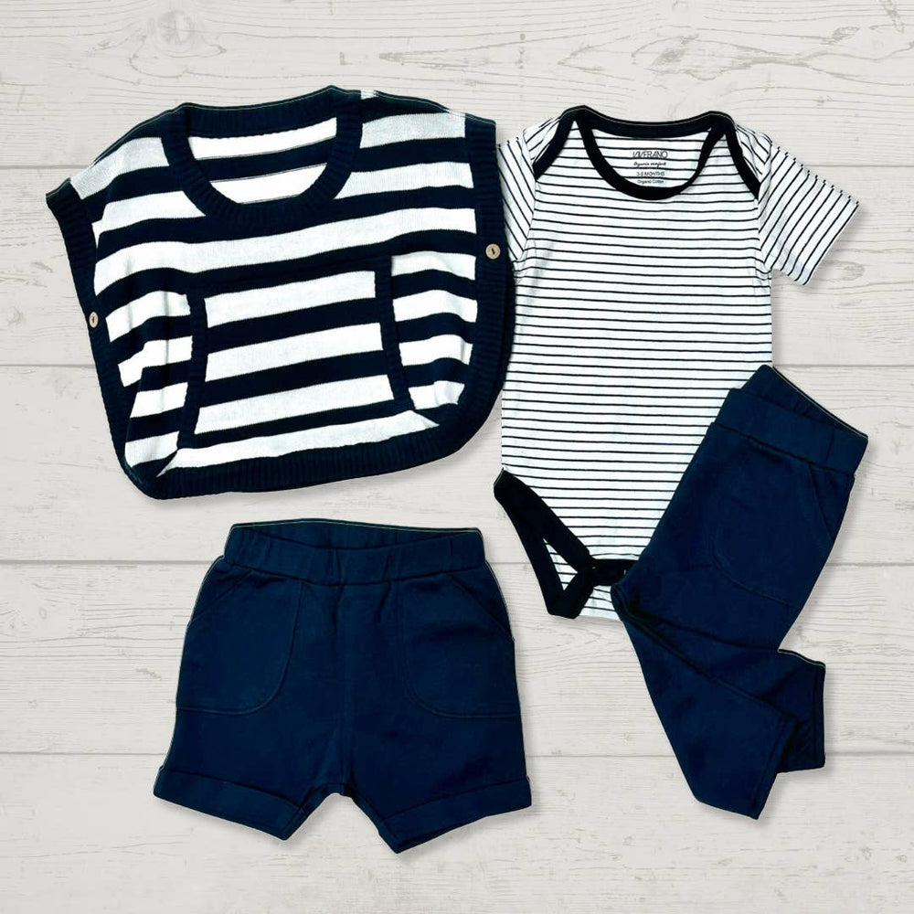 
                      
                        Venice Navy Stripe Short Sleeve Baby Bodysuit – Organic Cotton, Ethically Made
                      
                    