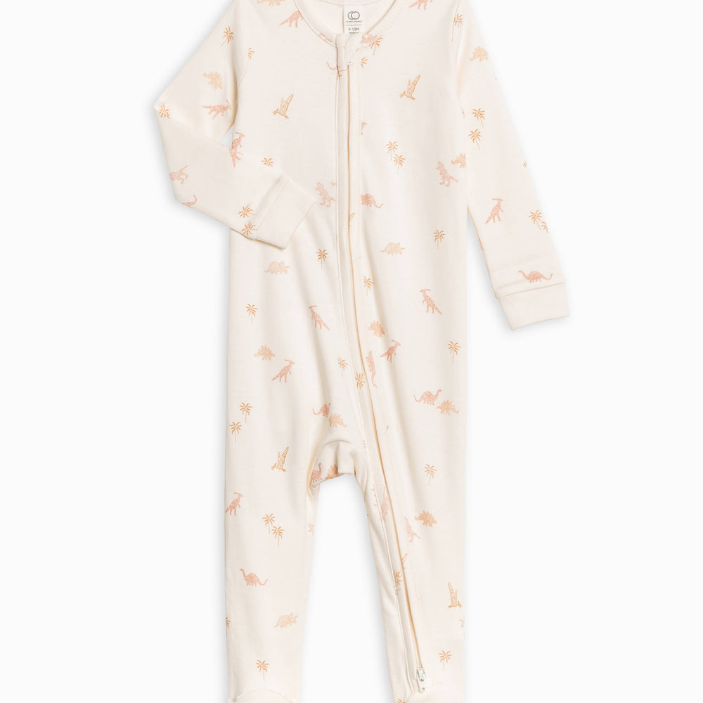 Organic Baby Peyton Footed Sleeper - Dino / Blush