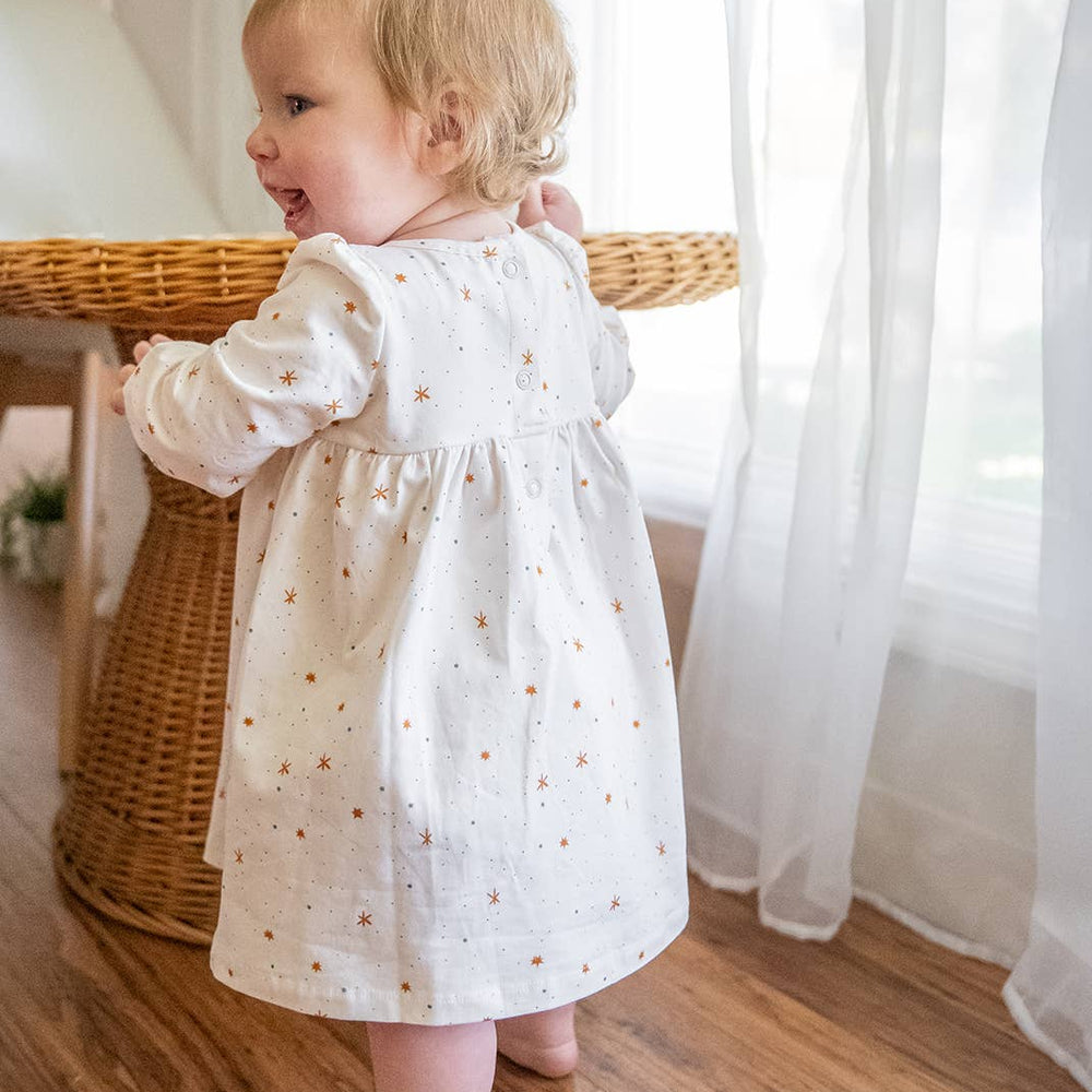 6-12 Months - Organic Jersey Stars Flare Baby Dress + Bloomer Set | Eco-Friendly & Soft Baby Outfit by Viverano