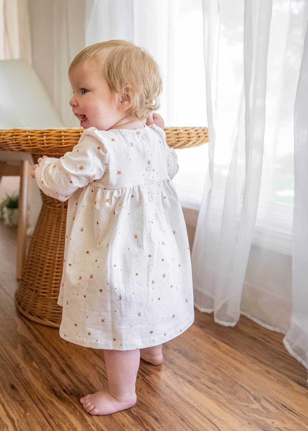 6-12 Months - Organic Jersey Stars Flare Baby Dress + Bloomer Set | Eco-Friendly & Soft Baby Outfit by Viverano